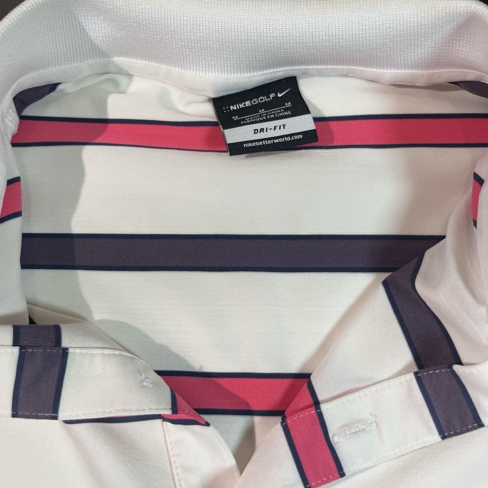 Nike DRI-FIT Striped Polo Golf Shirt Standard Fit Pink Striped Men's Size Medium - Picture 3 of 7